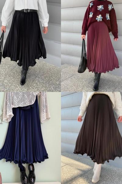 2 Adet Volanlı İnce Pliseli Etek Çoklu Renk