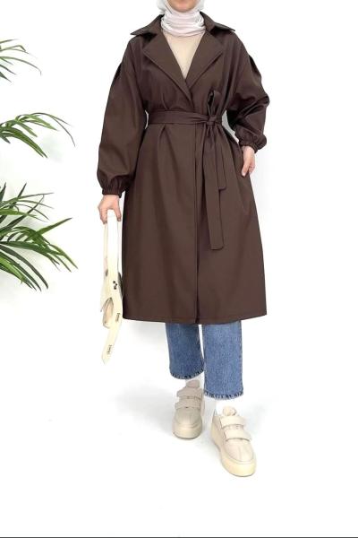 Bondit Kumaş Trençkot Kahverengi