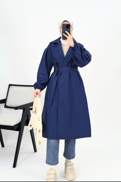 Bondit Kumaş Trençkot Lacivert