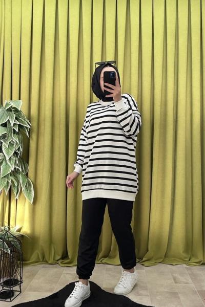 ÇİZGİLİ SWEAT Siyah