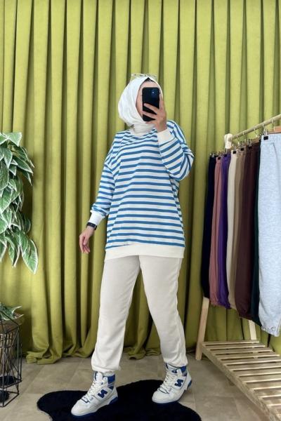 ÇİZGİLİ SWEAT Mavi