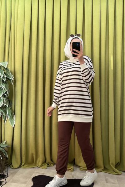 ÇİZGİLİ SWEAT Acı Kahve