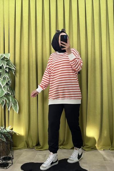 ÇİZGİLİ SWEAT Turuncu