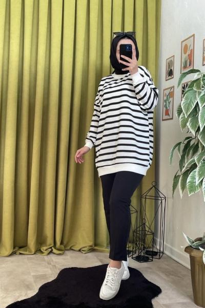 Çizgili Kalem Pantolon Takım  Siyah