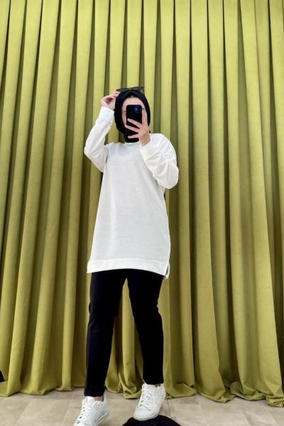 Düz Yırtmaçlı Tunik Beyaz