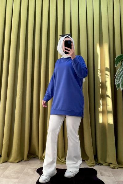 Düz Yırtmaçlı Tunik Mavi