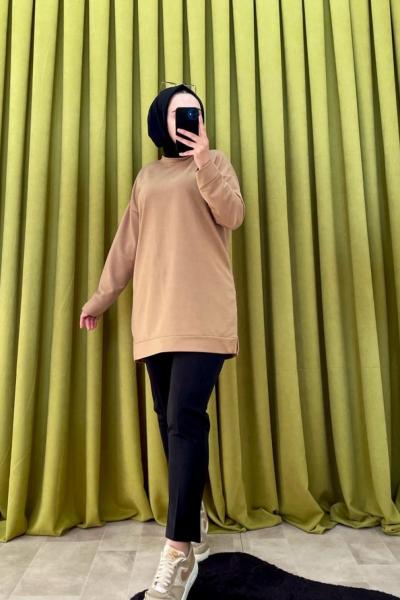 Düz Yırtmaçlı Tunik Camel