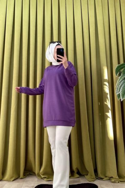 Düz Yırtmaçlı Tunik Mor