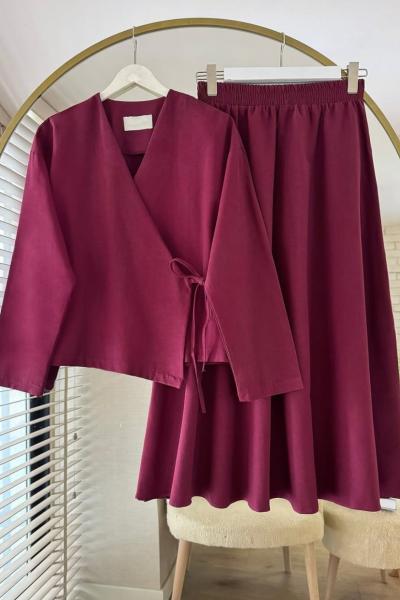 Etekli Keten Takım Bordo