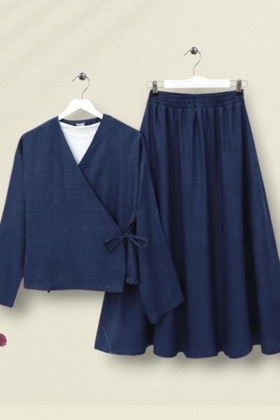 Etekli Keten Takım Lacivert
