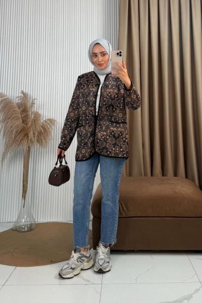 Etnik Desen Ceket Siyah