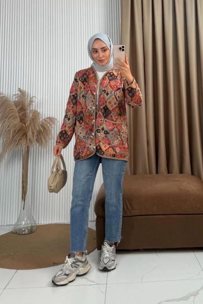 Etnik Desen Ceket Turuncu