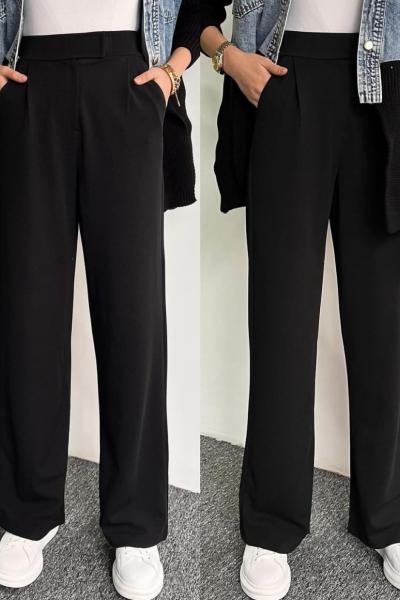 Kemer Detaylı Palazzo Pantolon Siyah
