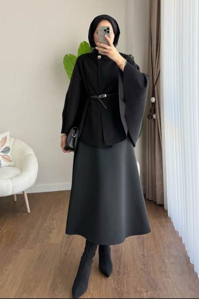 Kemerli Kaşe Panço Siyah