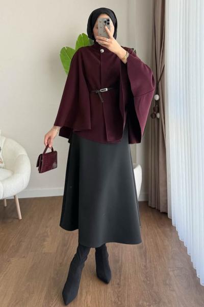 Kemerli Kaşe Panço Bordo