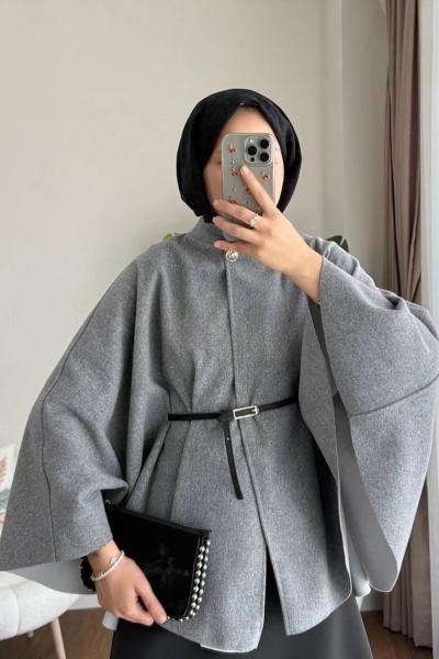 Kemerli Kaşe Panço Gri