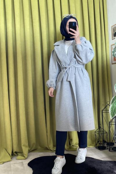 KUŞAKLI KAŞE KABAN Gri