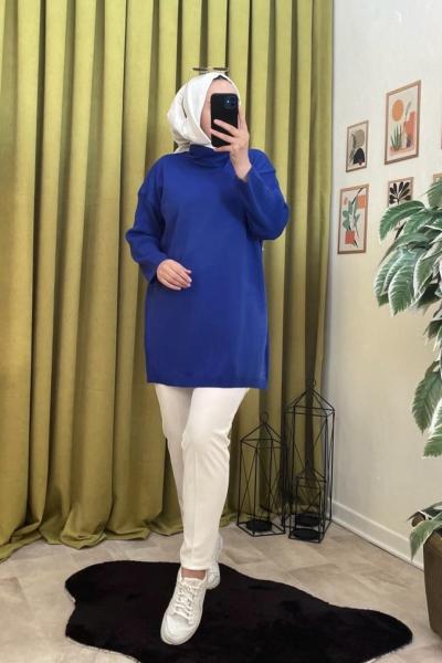 Salaş Triko Tunik Saks Mavisi