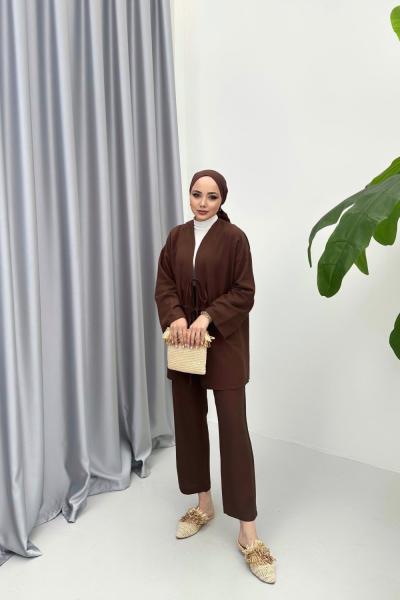 Sofya Keten Kimono Kahverengi