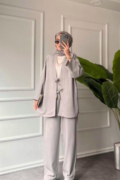 Sofya Keten Kimono Gri