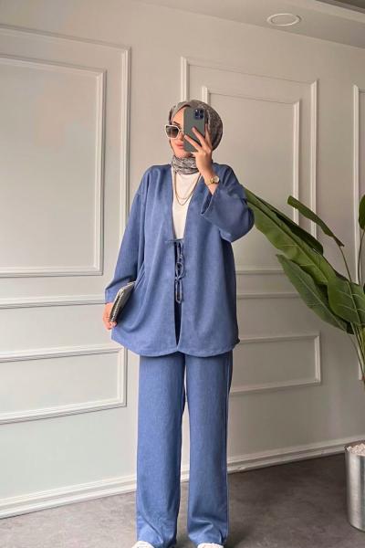 Sofya Keten Kimono Mavi