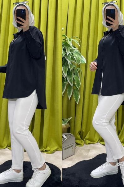 Tek Cepli Poplin Gömlek Siyah