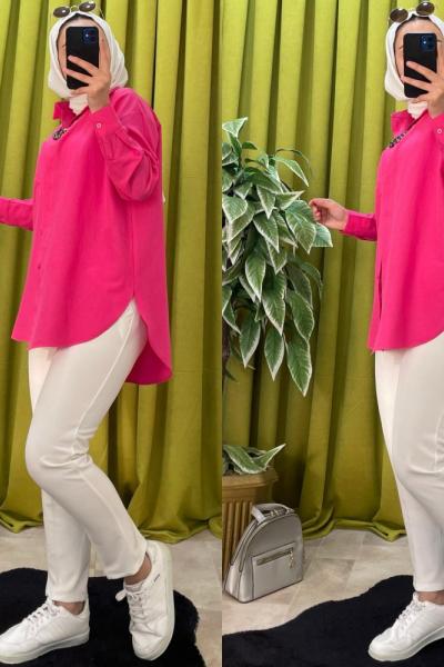 Tek Cepli Poplin Gömlek Fuşya