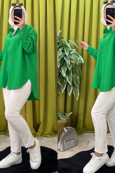 Tek Cepli Poplin Gömlek Zümrüt