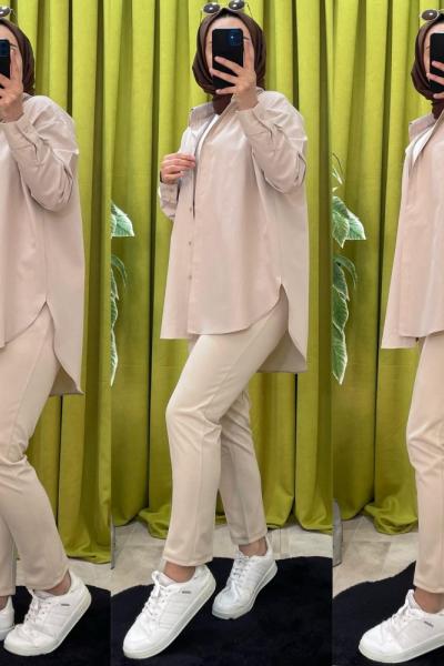 Tek Cepli Poplin Gömlek Bej