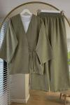 Yan Bağlamalı Kimono Takım Haki