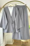 Yan Bağlamalı Kimono Takım Gri