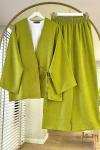 Yan Bağlamalı Kimono Takım Yağ Yeşili